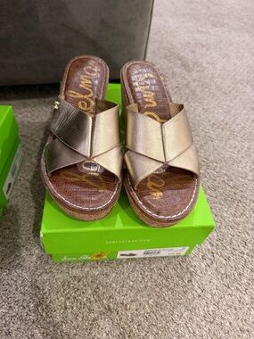 Sam Edelman Metallic Bronze Crossover Slide Mules